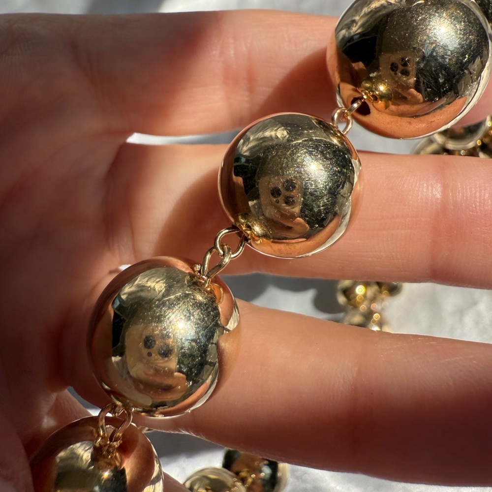 Gold Zara Gold ball. Gold. Gold Beaded Necklace. Adjustable - Picture 6 of 10